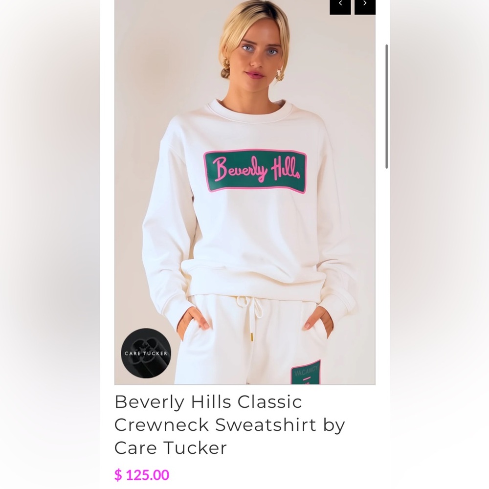 Care Tucker Beverly Hills Classic Crewneck Sweatshirt - White xs/s